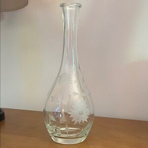 Vintage Romanian Etched Floral Glass Decanter.